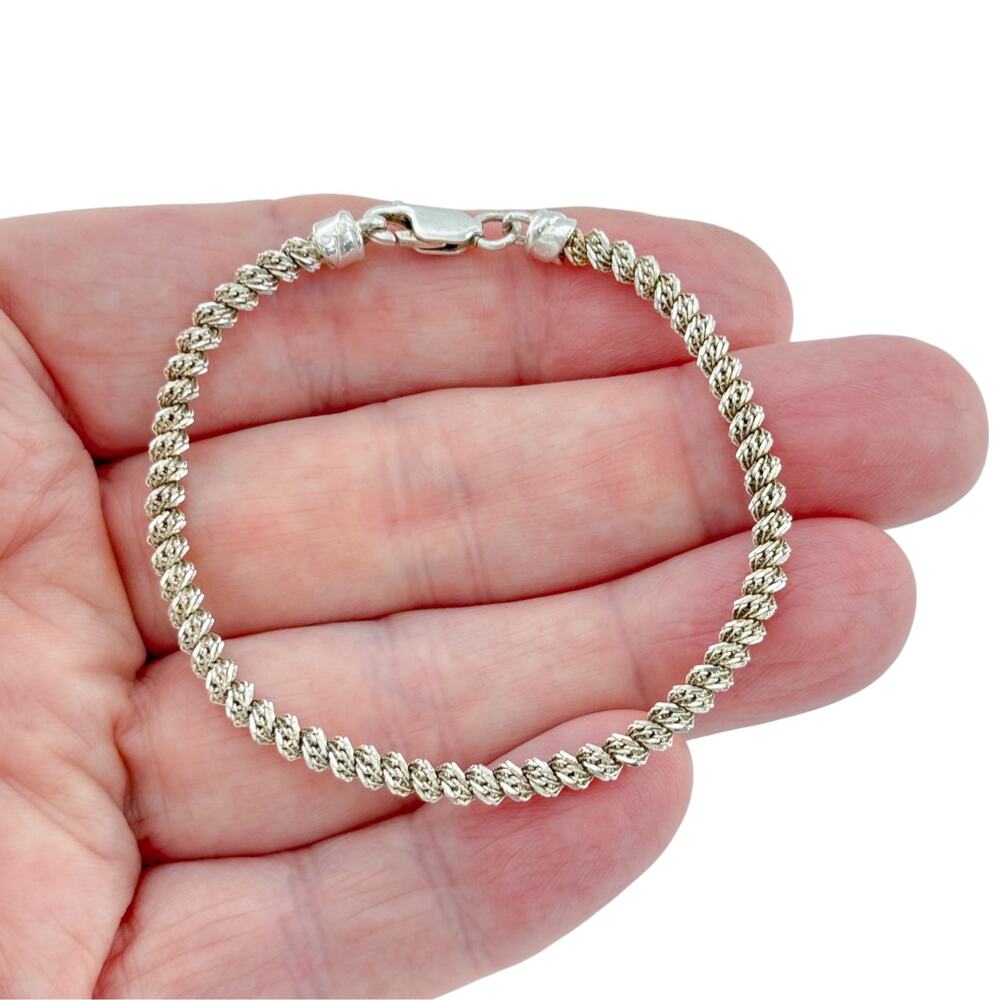 Vintage Sterling Silver 925 Diamond Cut Twisted Rope Chain Bracelet 6.75 Inch
